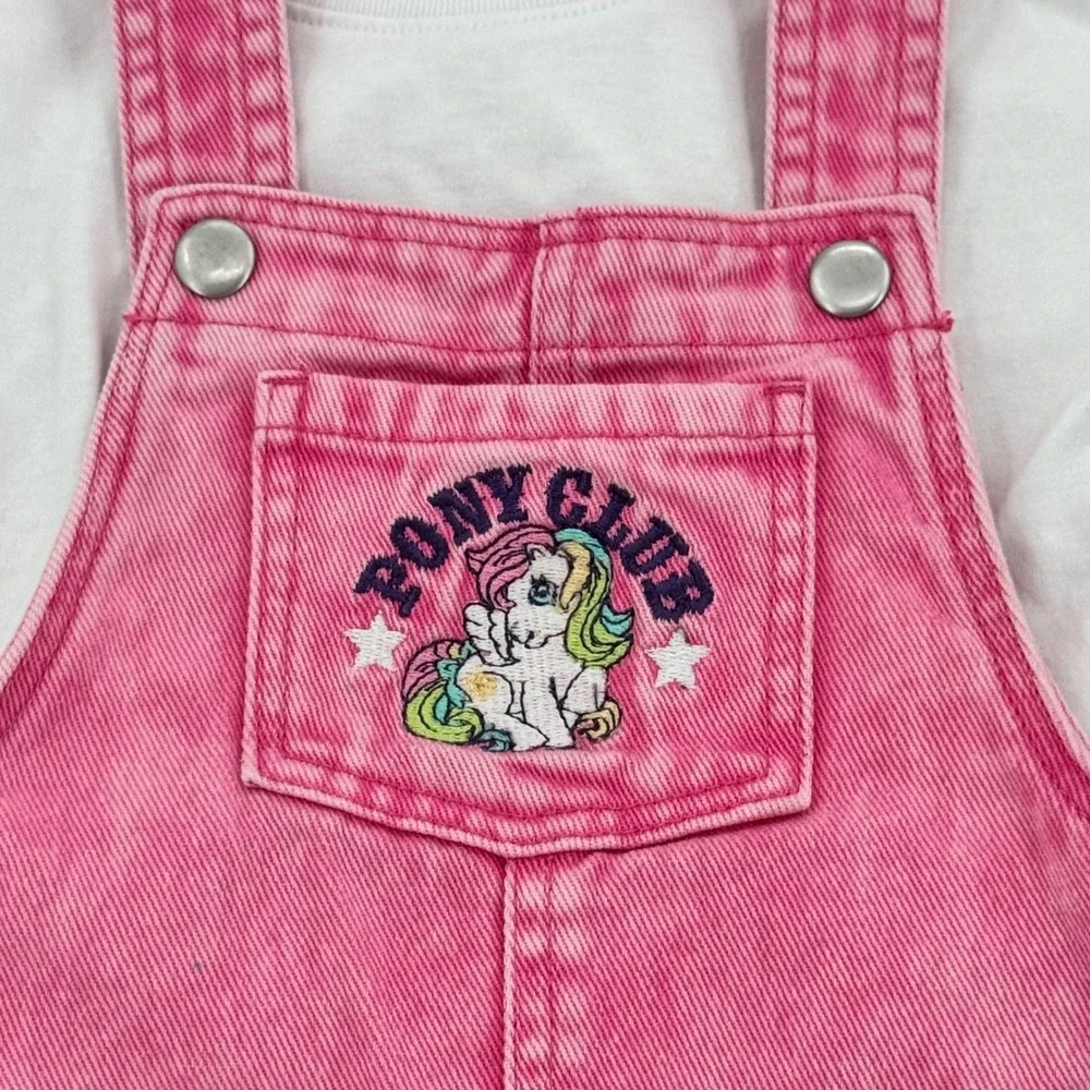 My Little Pony Overall Dress Jumper & Shirt Set Toddler 3T Pink Acid Wash Denim - Picture 4 of 11